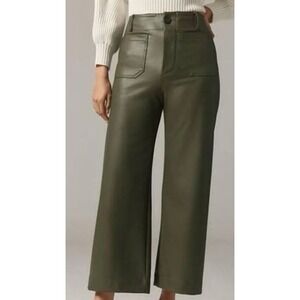 Maeve Colette Cropped Wide-Leg Faux‎ Leather Pants Olive Green Plus Size 26W